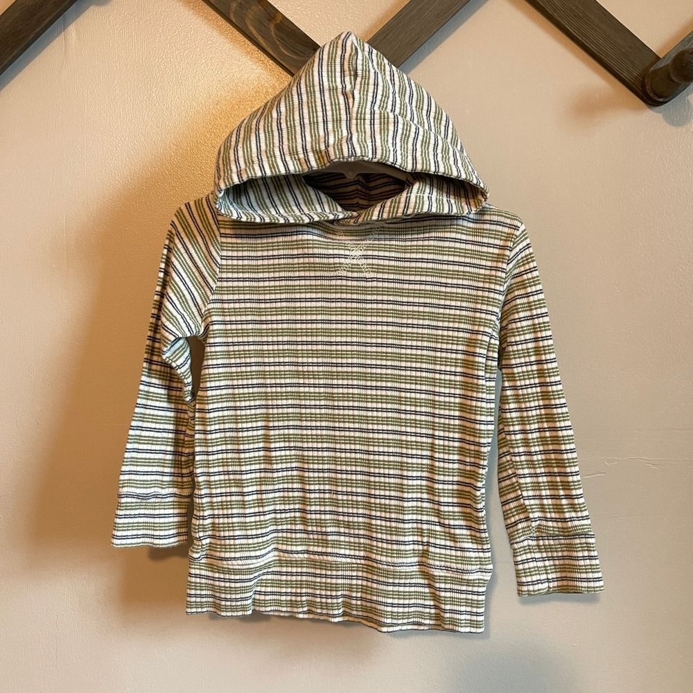 Kate Quinn Rib Hoodie 2T | Green Stripe Neutral | Long Sleeves Shirt